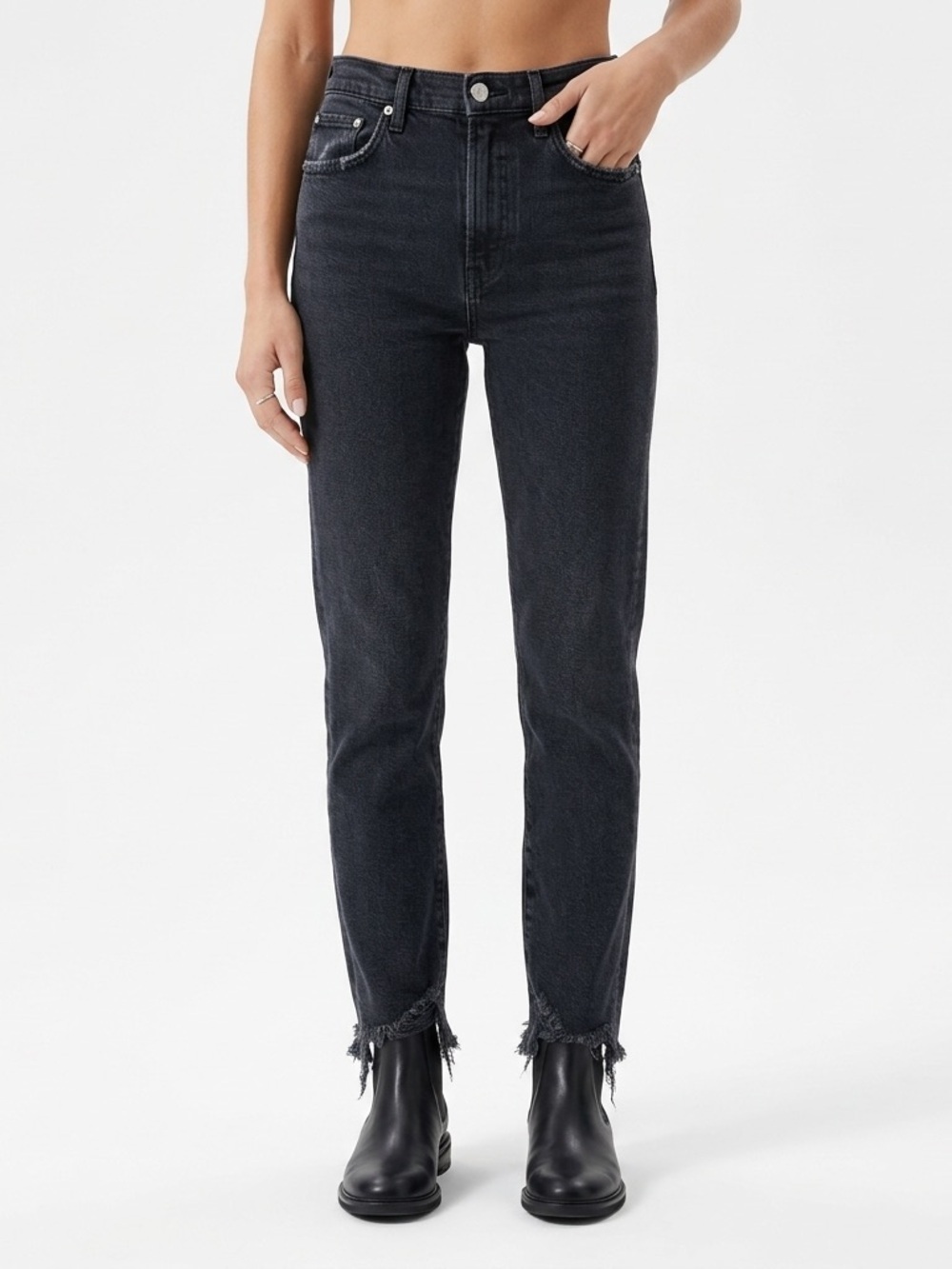 AGOLDE Women’s Toni High Rise Slim Straight Black Raw Hem Jeans 26